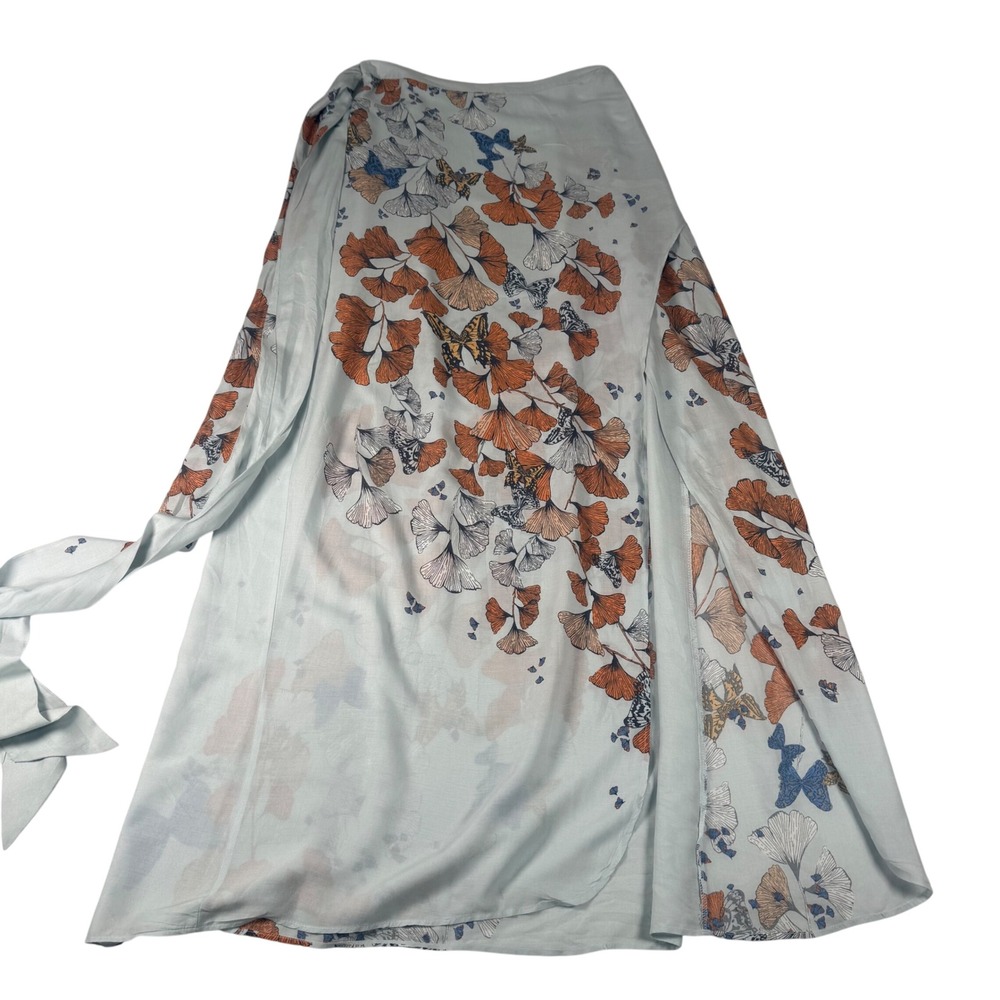 Free People Butterfly Ginkgo Wrap Maxi Skirt Womens 4 Blue Modal Boho Resort Tie